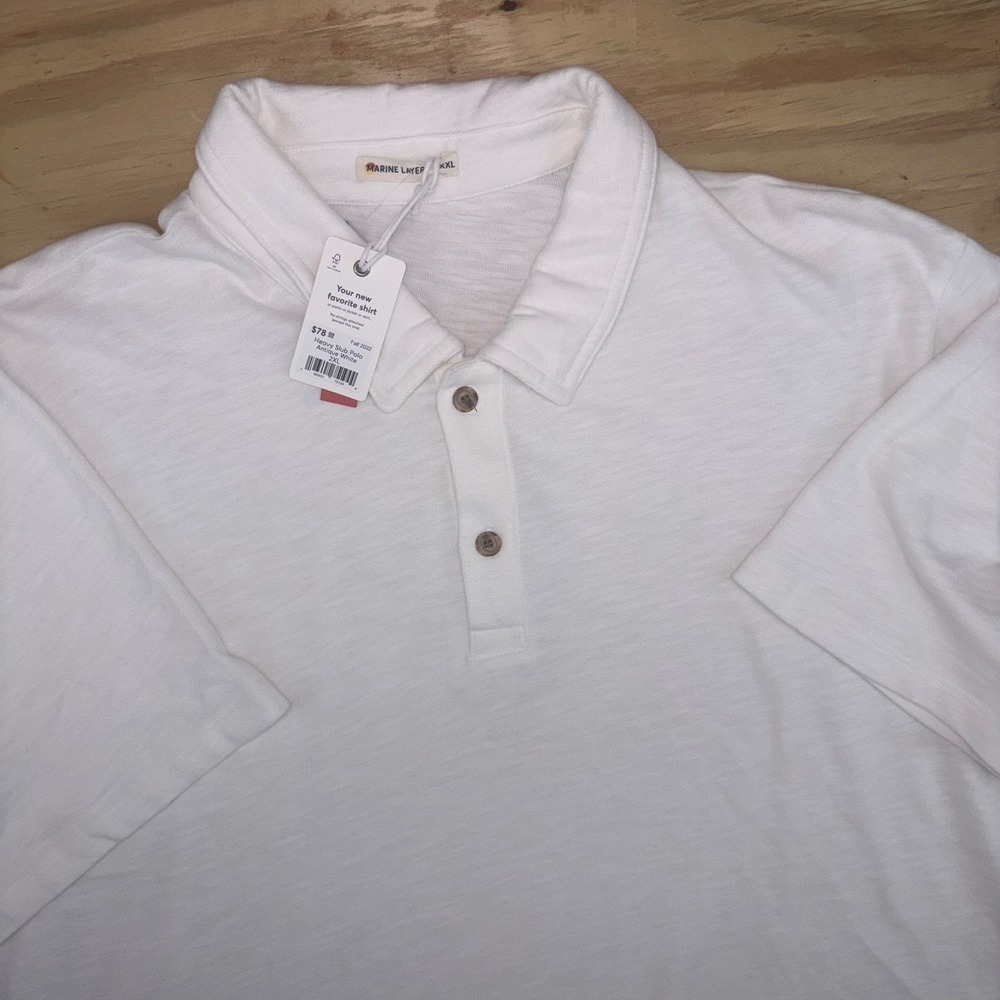New‎ Marine Layer Heavy Slub Polo Shirt Mens 2XL XXL Antique White Solid